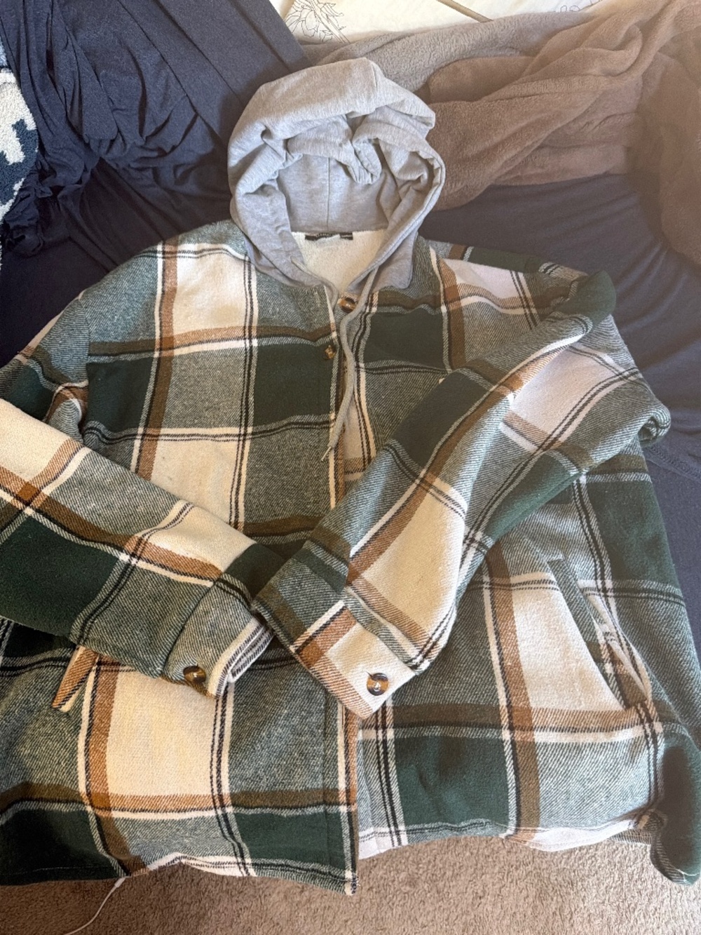 CHICME Womens Casual Jacket Plaid Hooded Fleece Lined Shacket